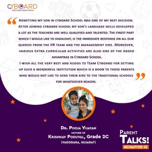 Dr Pooja vijayan mother of krishnav poduval grade 2c-Parent Testimonial-Cyboard School