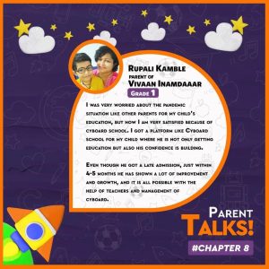 Rupali Kamble parent of Vivaan Inamdaaar Parent Testimonial-Cyboard School