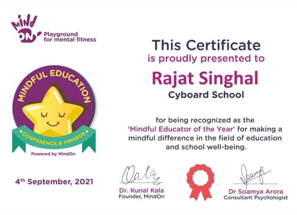 Certificate of Mindful Educator of the Year-Cyboard School