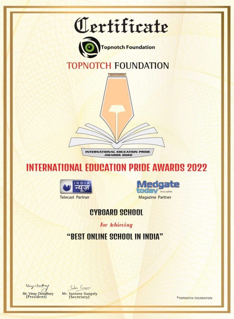 Certificate of International Education Pride Award 2022-Cyboard School