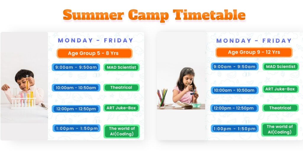 Cyboard School summer camp timetable