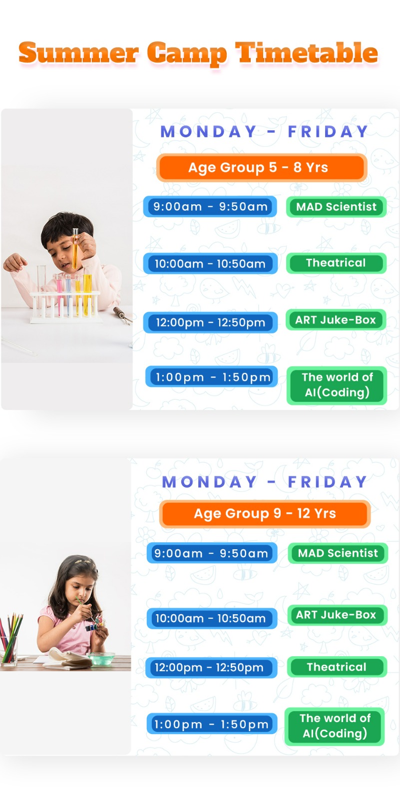 Cyboard School summer camp timetable