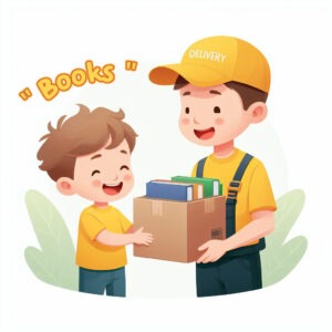 He is very happy to receive a Cyboard School books from delivery boy