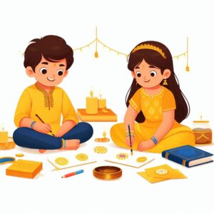 They are preparing diwali greeting cards