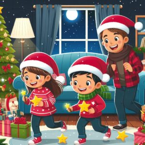 Children playing with stars on Christmas night