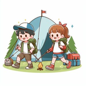 kids do Camping over a mountain and enjoy bornfire with their friends