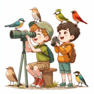 Kids watching bird's with binoculars