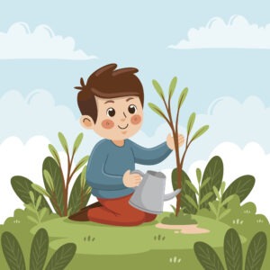 A child is planting a tree- New Year’s Resolutions for Kids