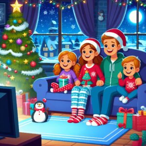 Family is watching movie on Christmas Night