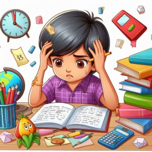 A child is very stress because of his homework-Time Management