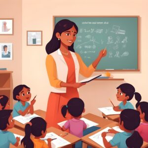 A teacher is teaching a lesson to her student-Indian Education System