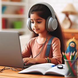 A kid is study with the help of Audio- Student engagement