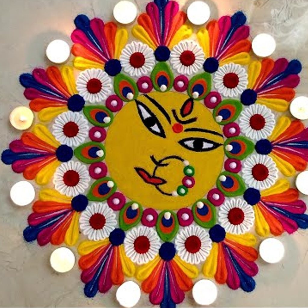 Durga Puja Themed Rangoli- kids craft idea