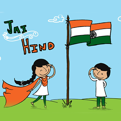 Illustration of kids in fancy dress of indian freedom fighter