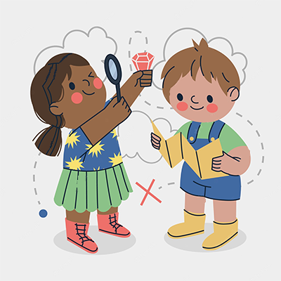 Two Kids using magnifying glass - Treasure Hunt