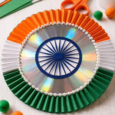 Ashoka Chakra Craft Using Recycled CD