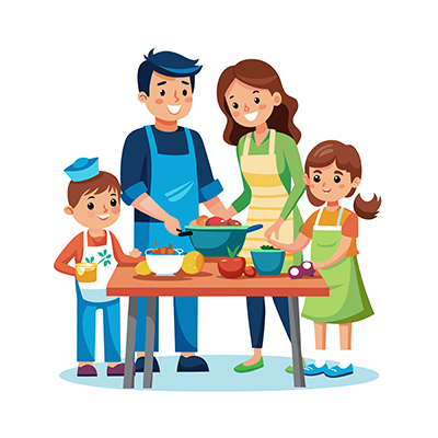 Family cooking together