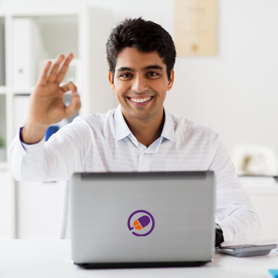 A teacher teaching online