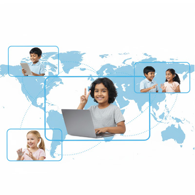 Students connecting globally through online education at Cyboard School