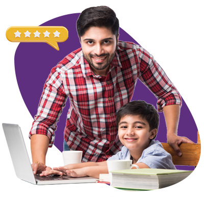 Happy parent and child studying together with Cyboard School online education