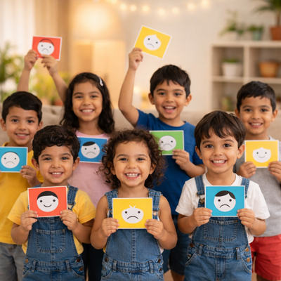 Preschooler practicing emotional regulation with calm-down activities