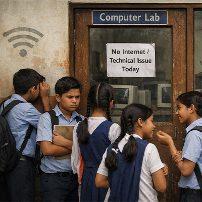 Students Standing Outside A Closed Computer Lab Because Of Internet And Technology Issues In School.
