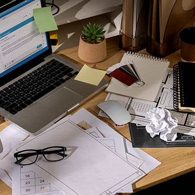 A messy, unorganised study desk with a smartphone flashing notifications, showing how to avoid distraction and identify what breaks focus.