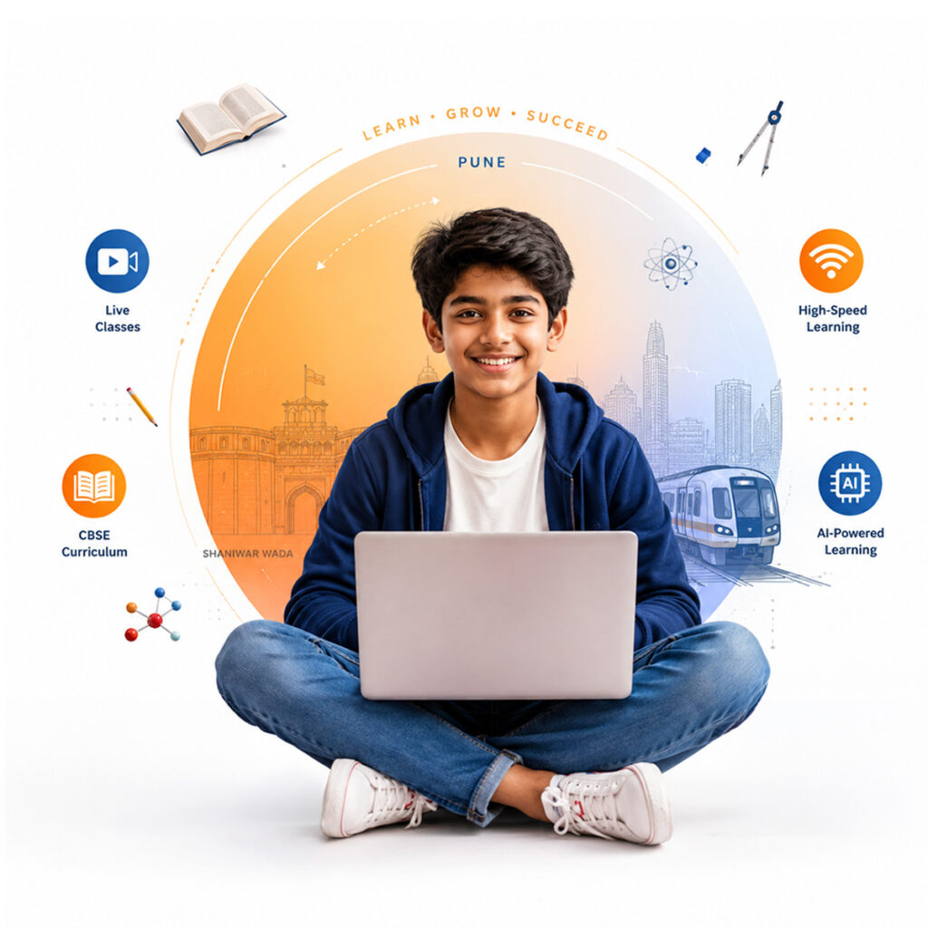 Indian student attending live CBSE online classes from Pune with Cyboard School