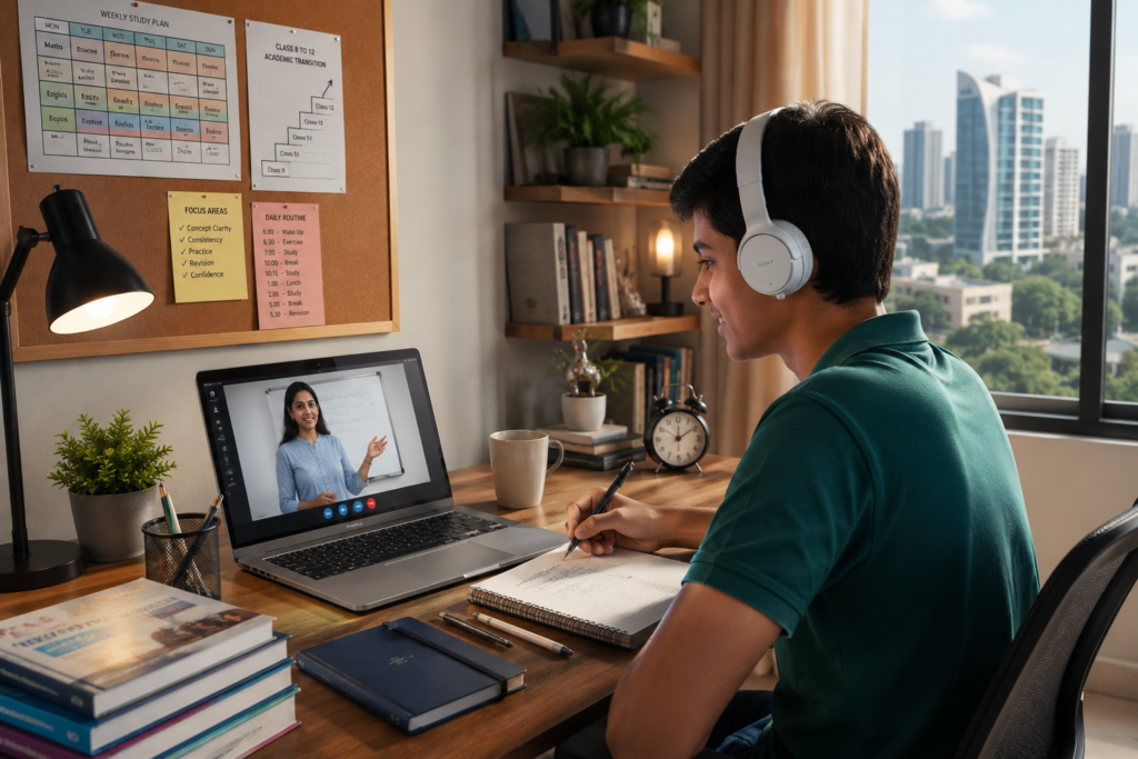 Student attending structured CBSE online classes from home in Hyderabad without needing external tuition support