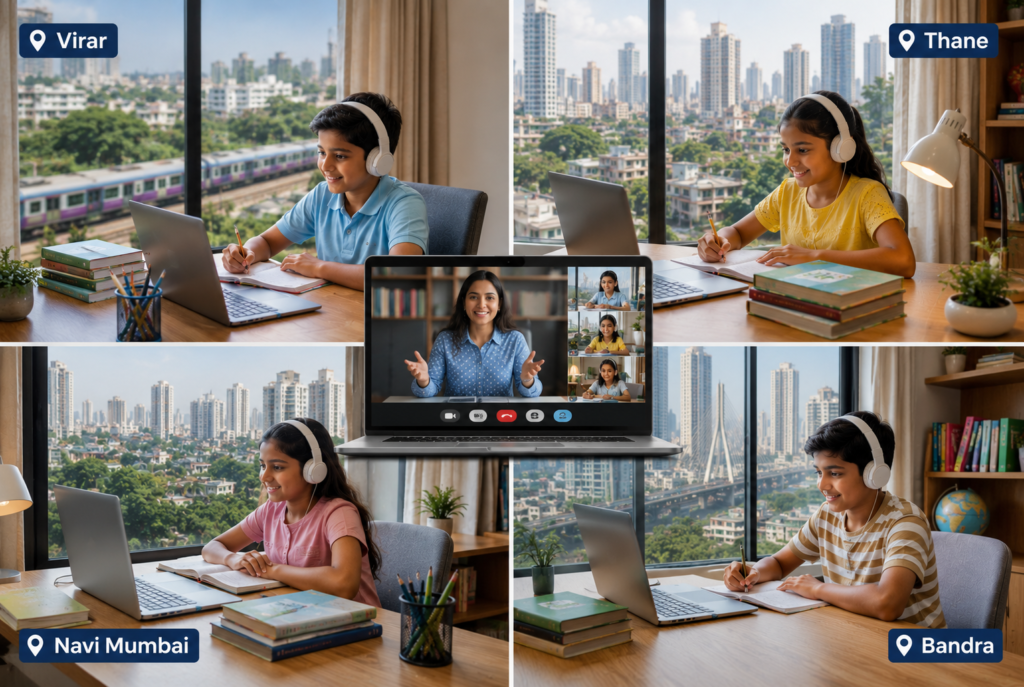 Students from Thane Navi Mumbai Kalyan and Virar attending the same live online school class from home